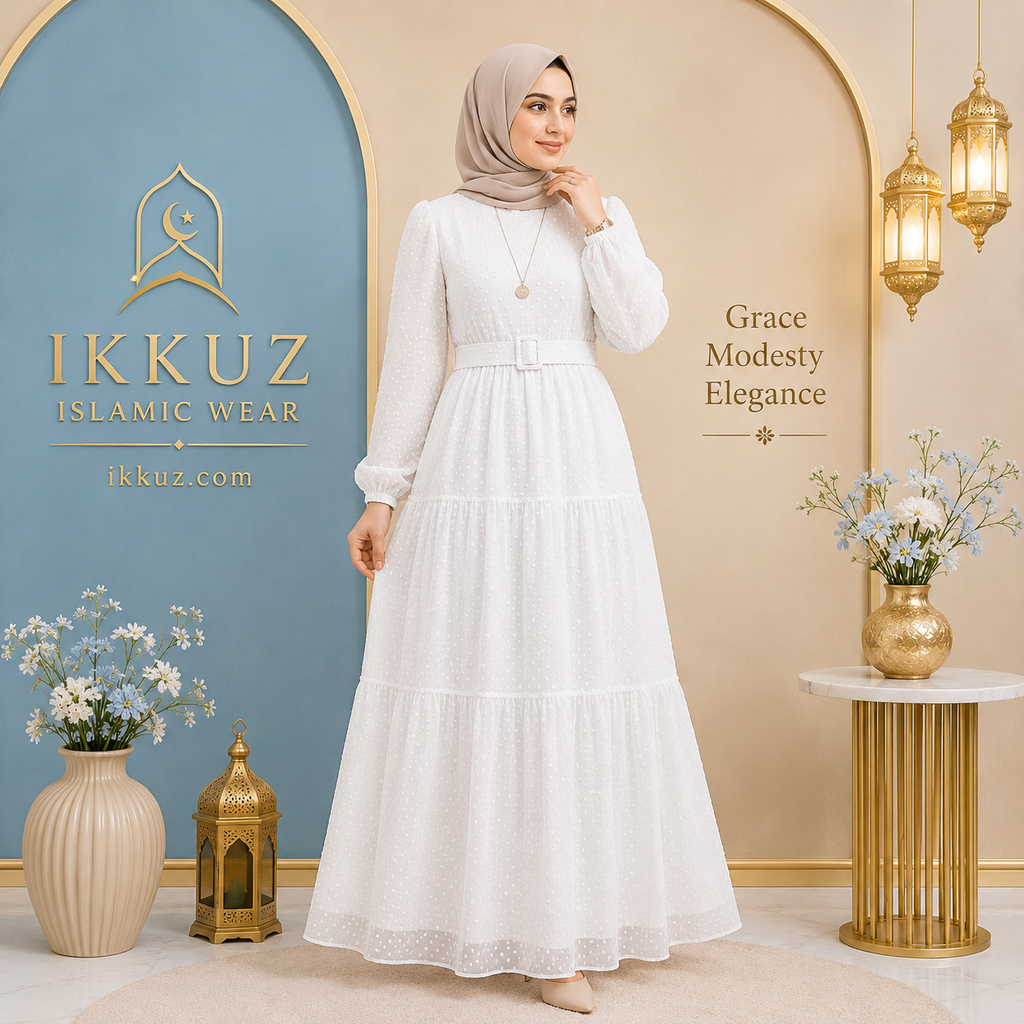 Women’s Premium White Heavy Georgette Abaya – Fully Lined Elegant Daily Wear Abaya