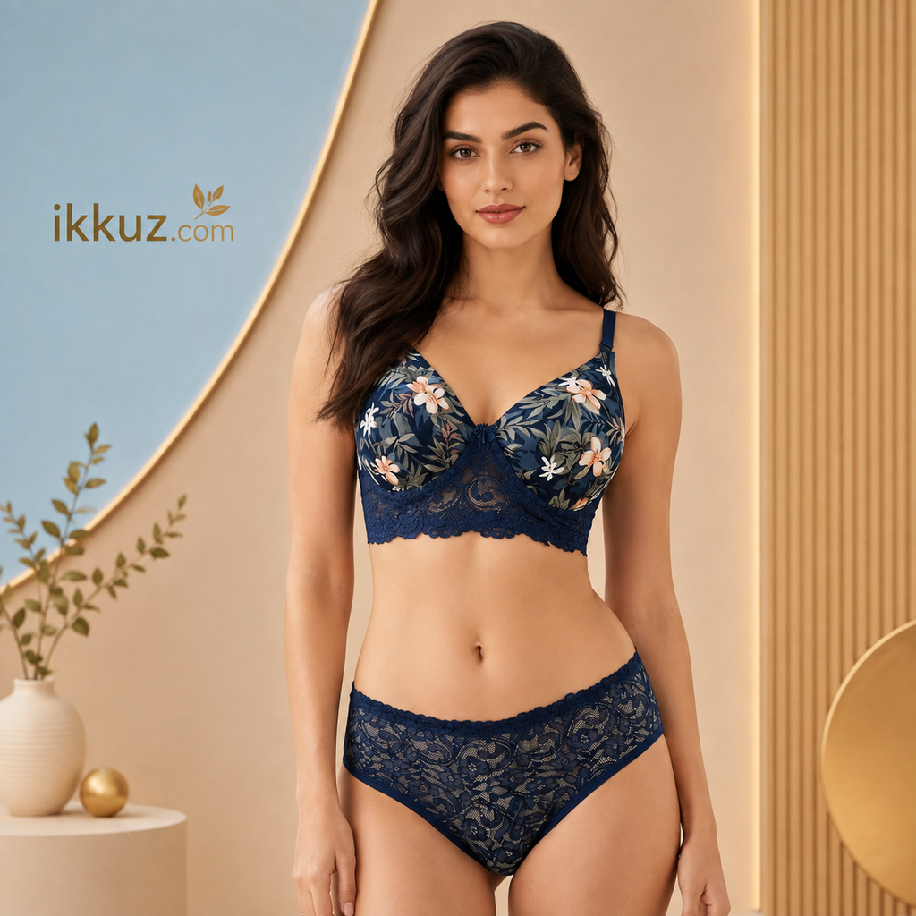 NAVYA BLUSH – Elegant Floral Lace Innerwear Set