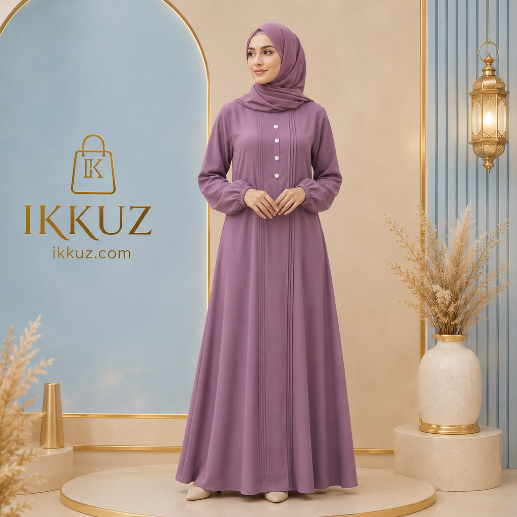 Women’s Elegant Pink Firdous Abaya – Stylish Solid Full-Length Modest Wear