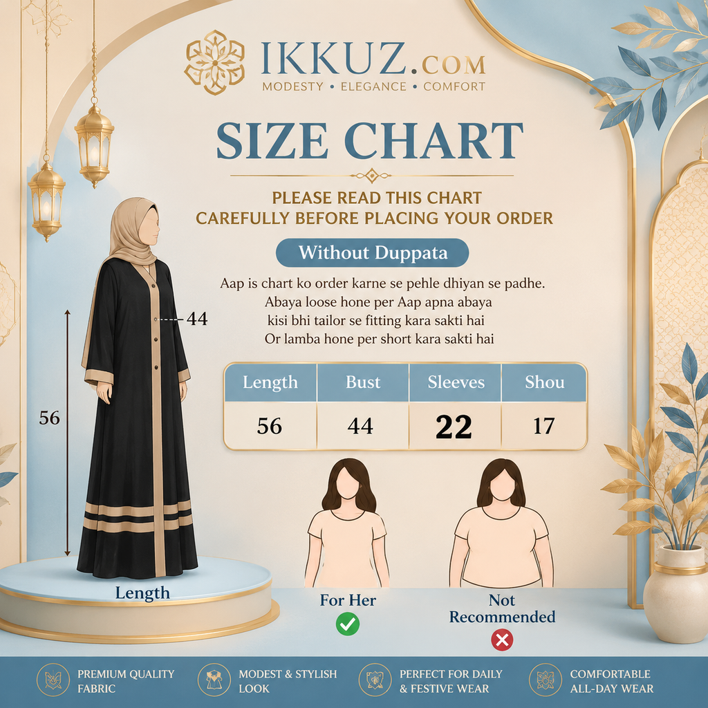 Premium Firdous Front-Button Plain Abaya Burqa – Elegant Daily Wear | Without Dupatta