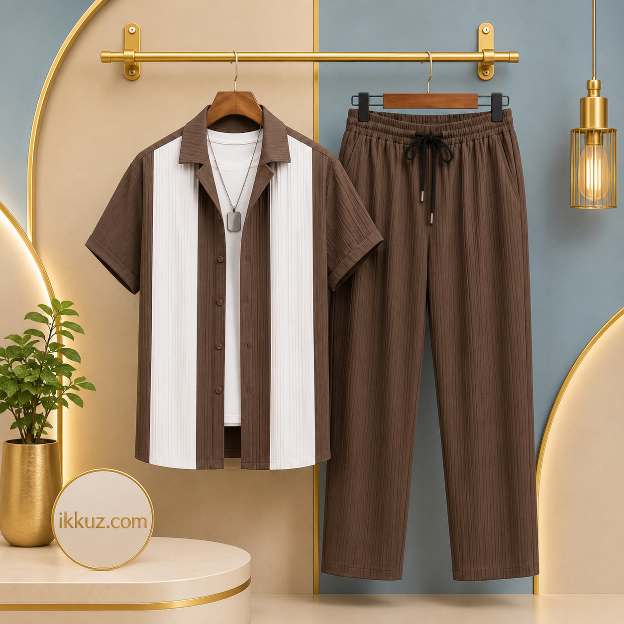 Men’s Premium Cotton Night Suit Set | Heavy Quality Textured Shirt &amp; Solid Pyjama | 2-Piece Nightwear Set