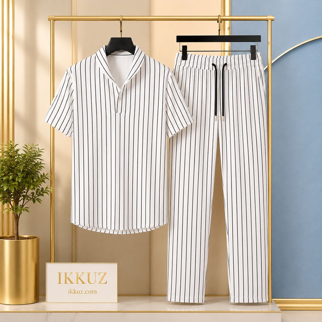 Premium Men's Striped Cotton Blend Nightsuit