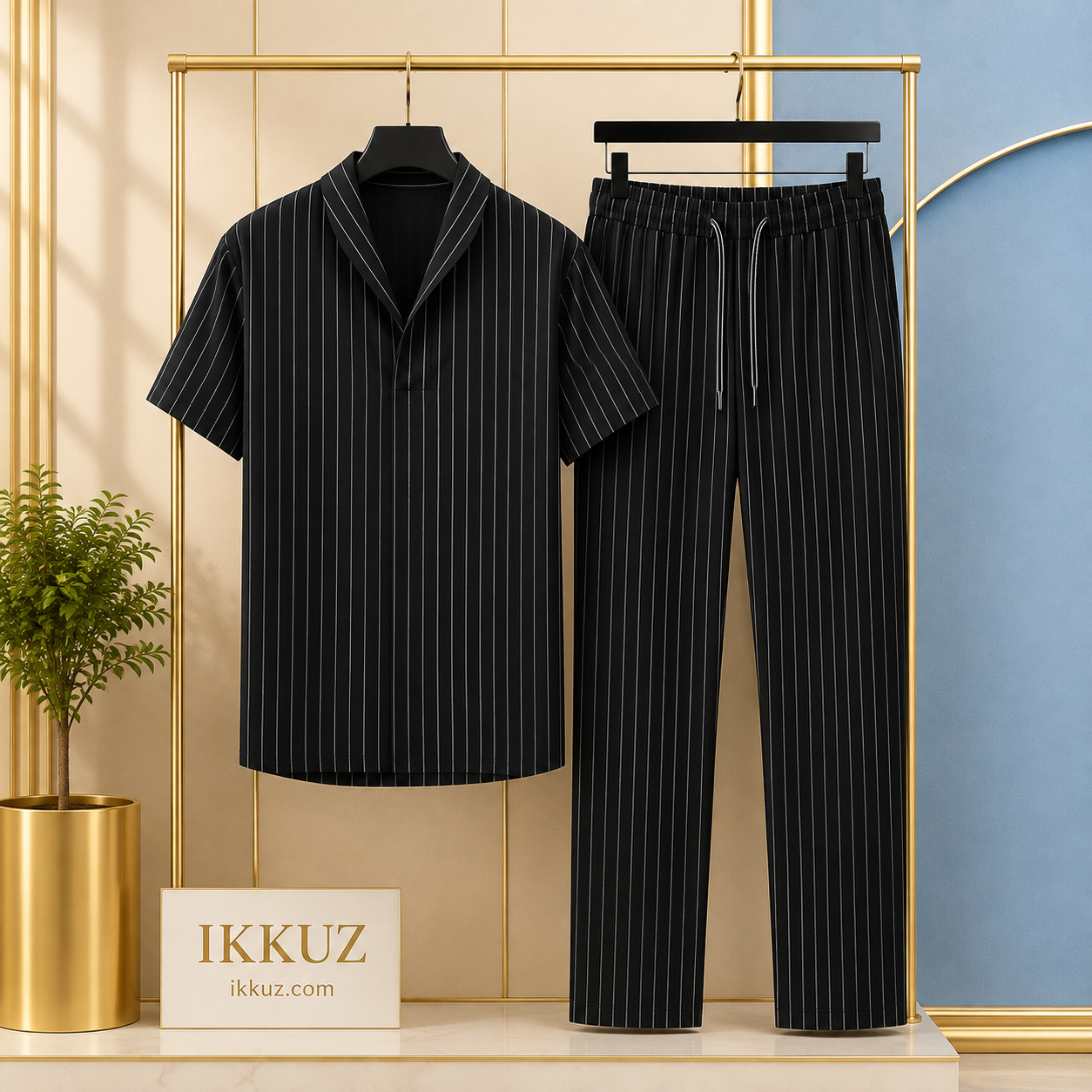 Premium Men's Striped Cotton Blend Nightsuit