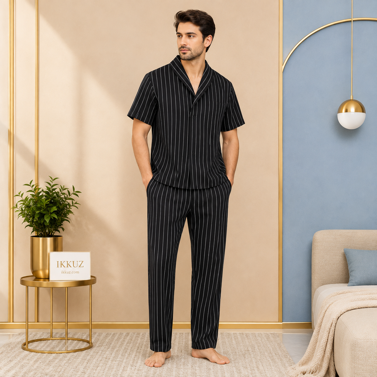 Premium Men's Striped Cotton Blend Nightsuit