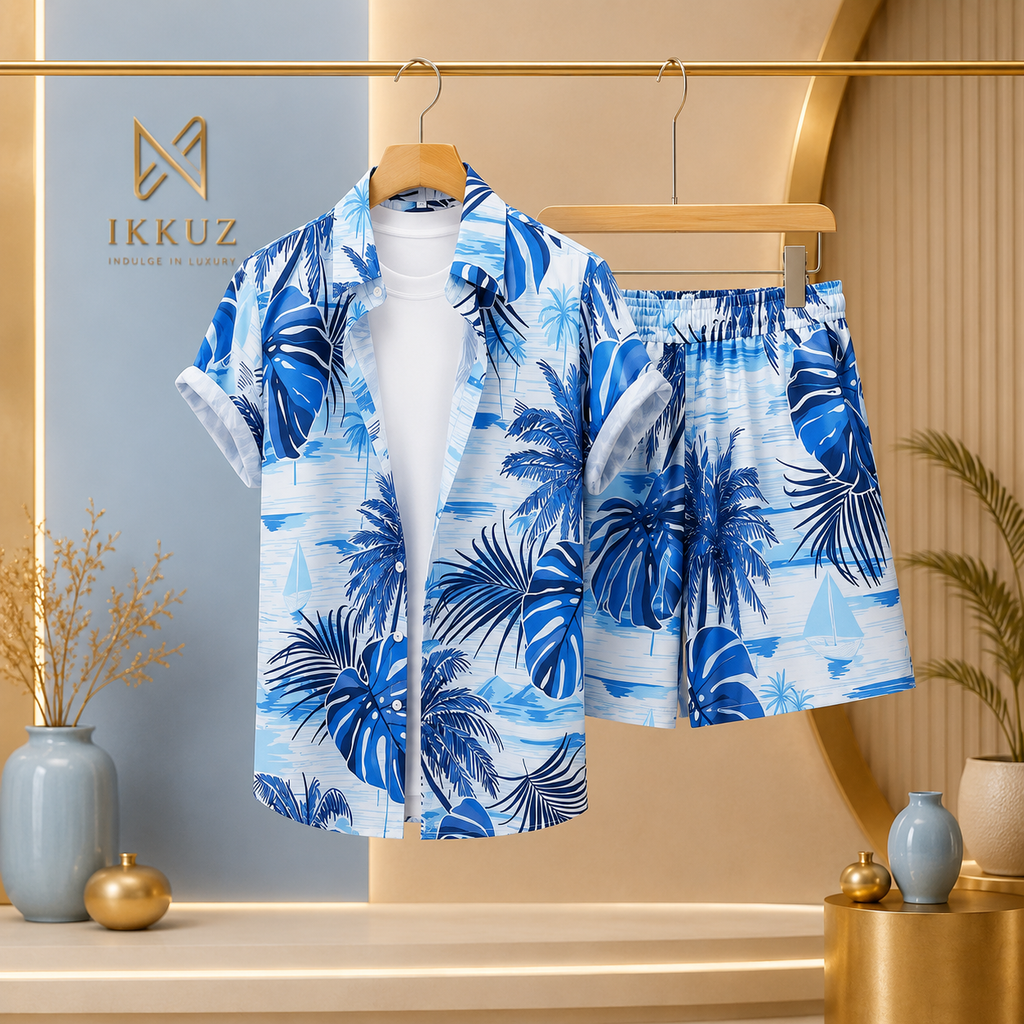 Men’s Premium Fancy Printed Night Suit | Shirt &amp; Shorts Co-Ord Set | Stylish Lycra Nightwear