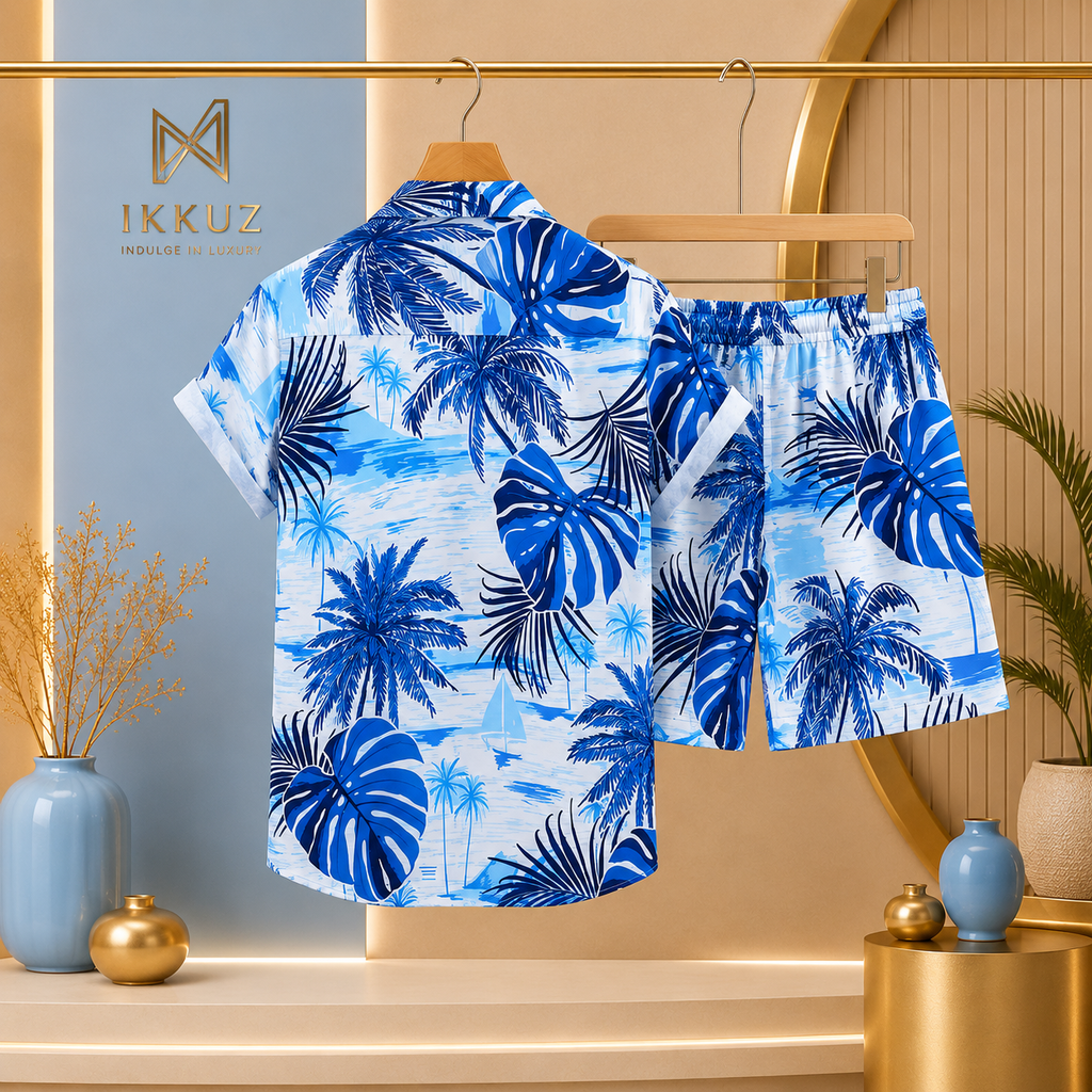 Men’s Premium Fancy Printed Night Suit | Shirt &amp; Shorts Co-Ord Set | Stylish Lycra Nightwear