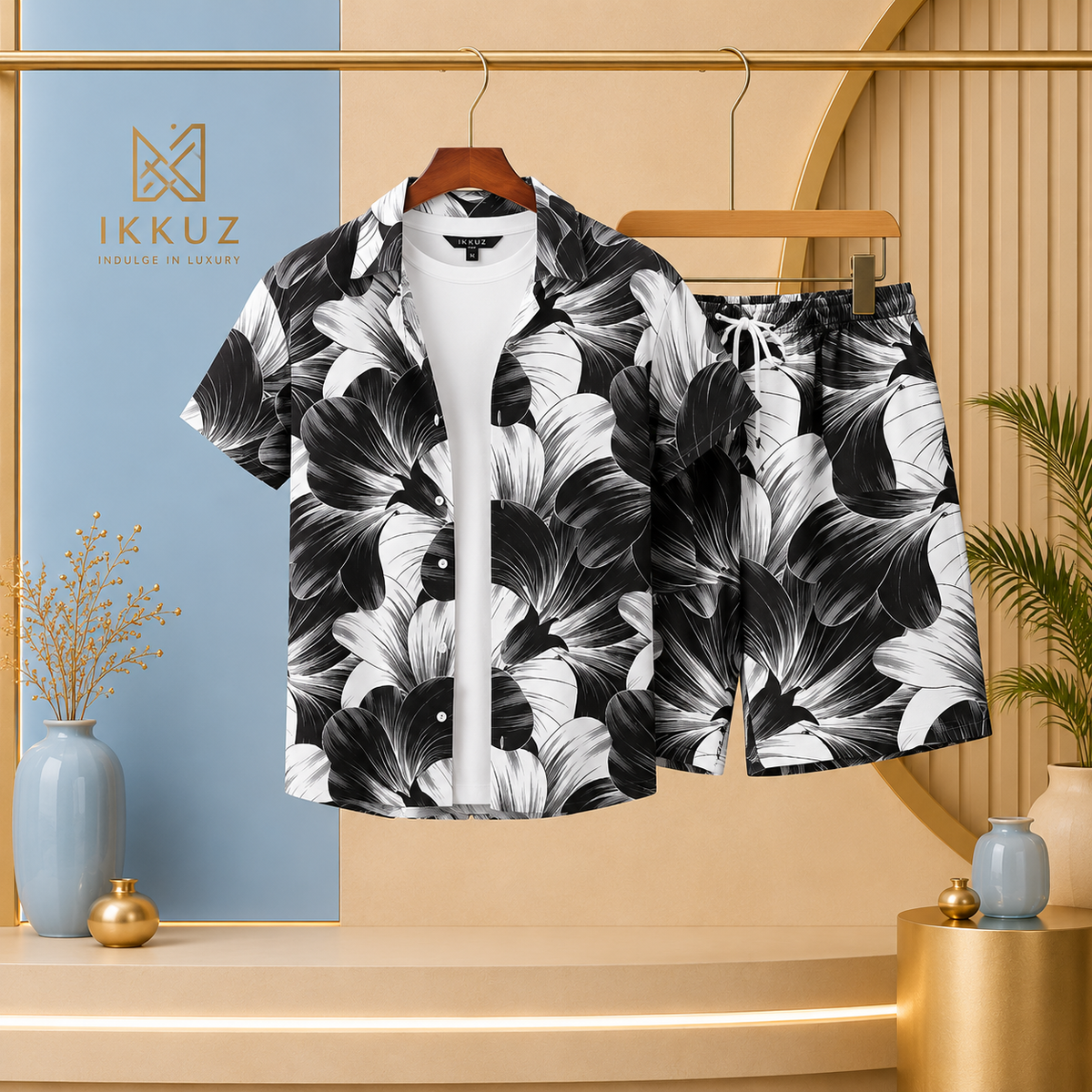 Men’s Premium Printed Co-ord Night Suit | Lyocell Shirt &amp; Shorts Set | Stylish Lounge &amp; Sleepwear