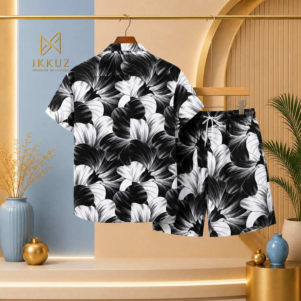 Men’s Premium Printed Co-ord Night Suit | Lyocell Shirt &amp; Shorts Set | Stylish Lounge &amp; Sleepwear