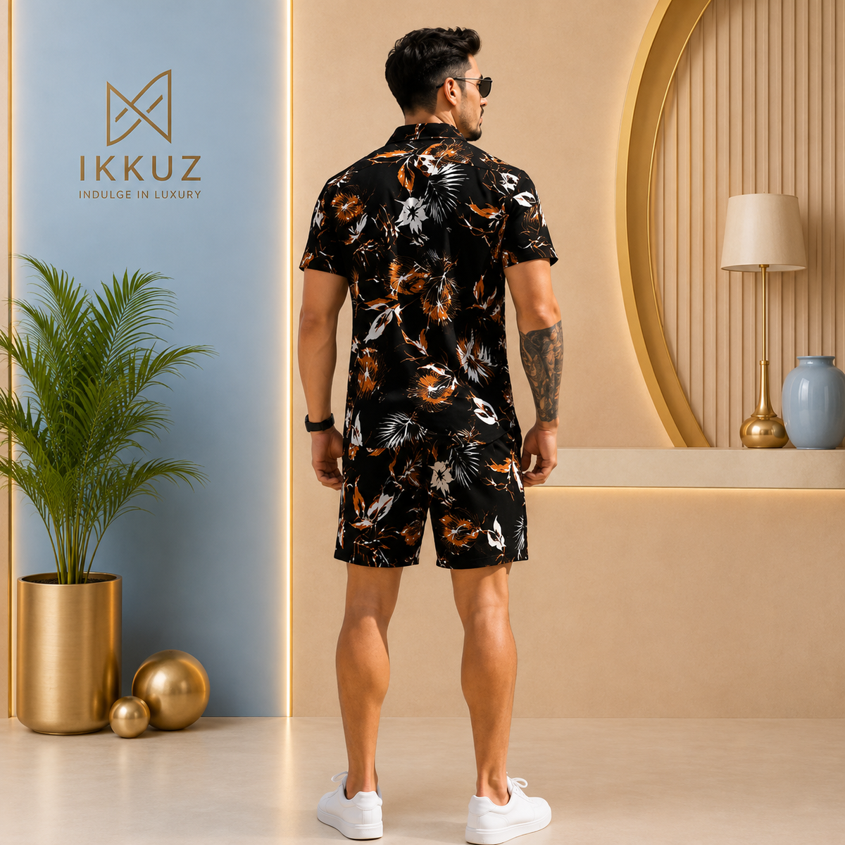 Men’s Premium Printed Co-Ord Night Suit | Lyocell Shirt &amp; Shorts Set | Stylish Casual Lounge &amp; Sleepwear