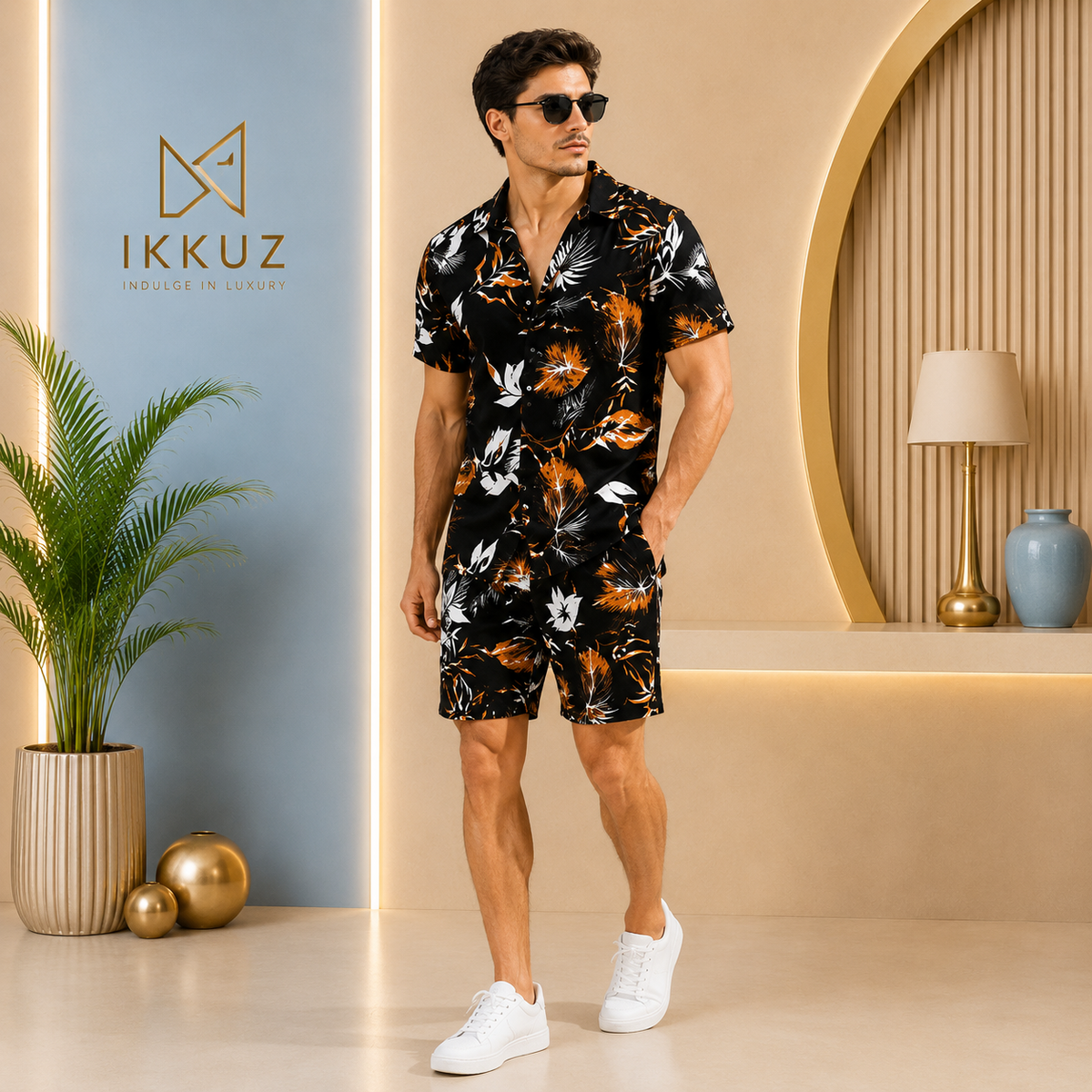 Men’s Premium Printed Co-Ord Night Suit | Lyocell Shirt &amp; Shorts Set | Stylish Casual Lounge &amp; Sleepwear