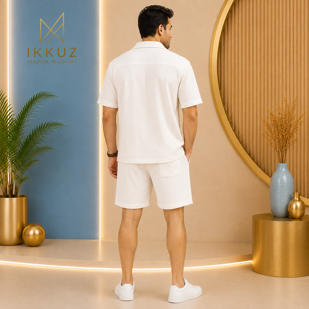 Men's Premium Ribbed Resort Co-Ord Set – White