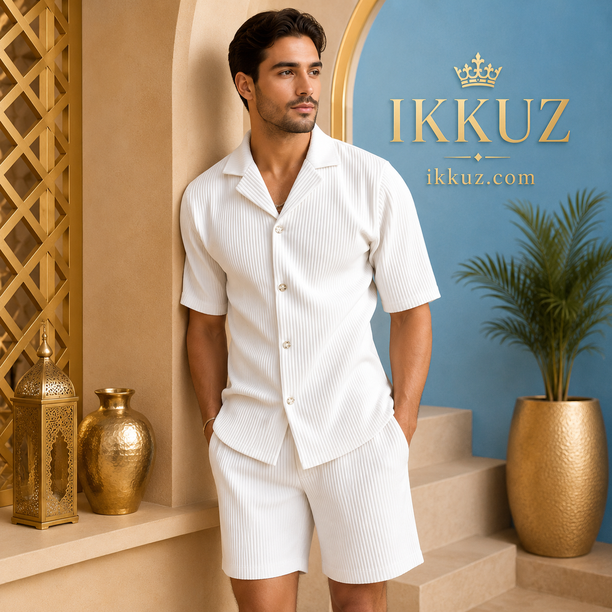 Men's Premium Ribbed Resort Co-Ord Set – White