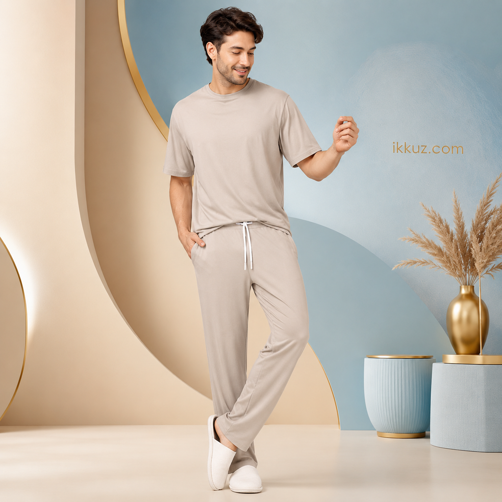 Men’s Premium Pure Cotton Blue Nightsuit Set | Comfortable T-Shirt &amp; Track Pants