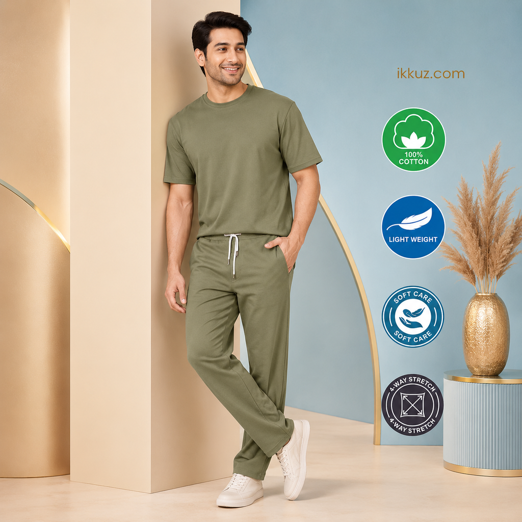 Men’s Premium Pure Cotton Blue Nightsuit Set | Comfortable T-Shirt &amp; Track Pants