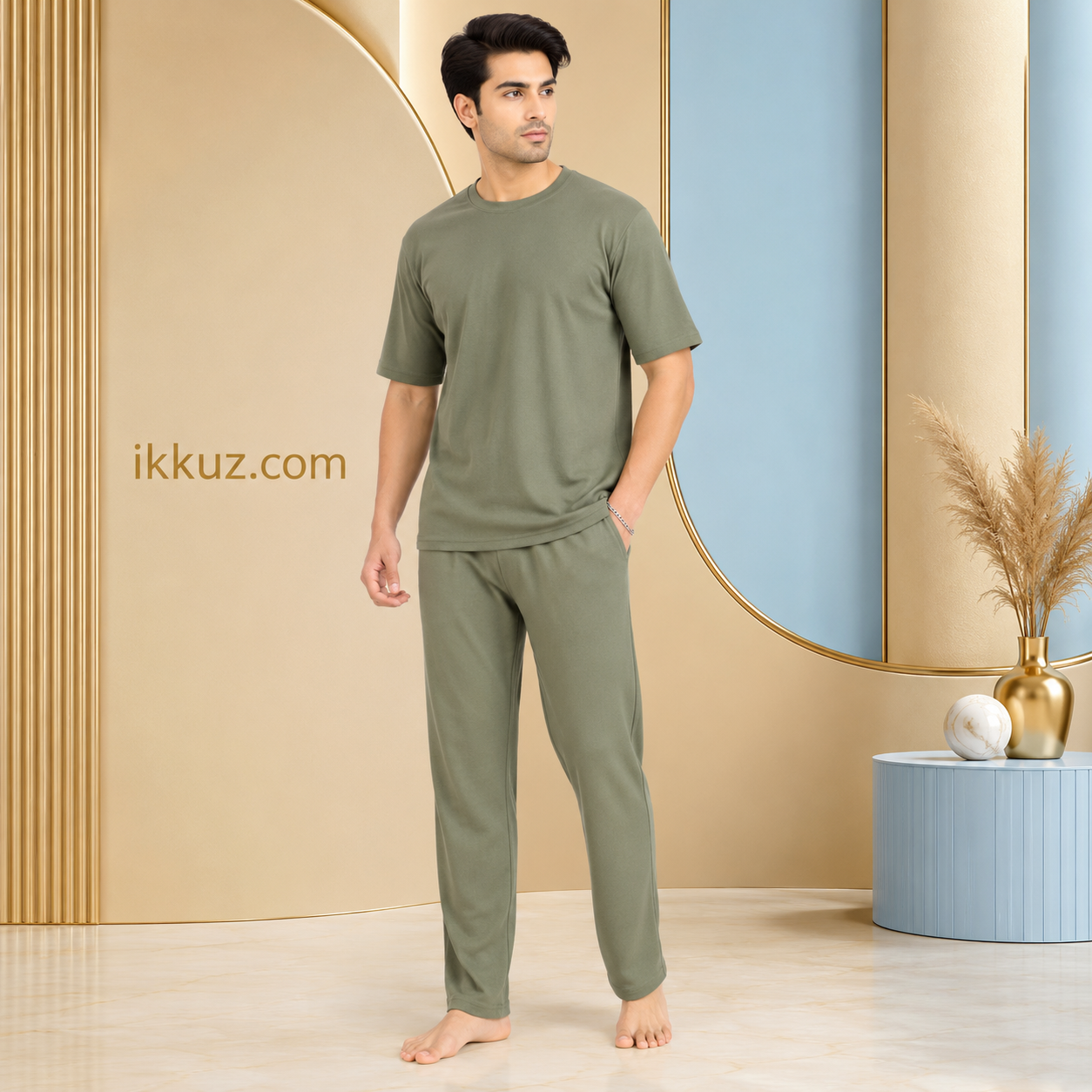 Men’s Premium Pure Cotton Blue Nightsuit Set | Comfortable T-Shirt &amp; Track Pants