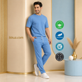 Men’s Premium Pure Cotton Blue Nightsuit Set | Comfortable T-Shirt &amp; Track Pants