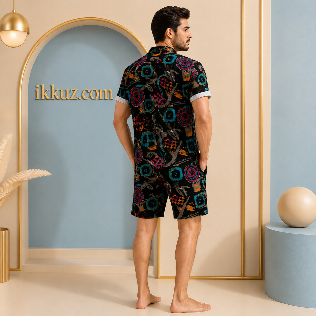 Stylish Abstract Printed Men's Co-Ord Set | Premium Shirt &amp; Shorts Night Suit | Casual, Lounge &amp; Vacation Wear