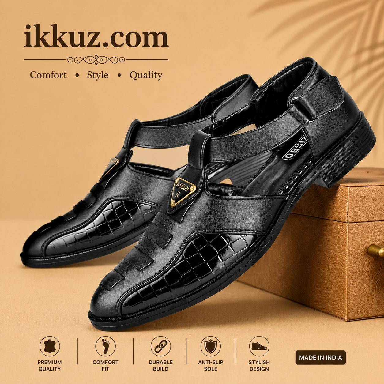 Elite Comfort Synthetic Leather Sandals for Men | Premium Casual &amp; Ethnic Footwear