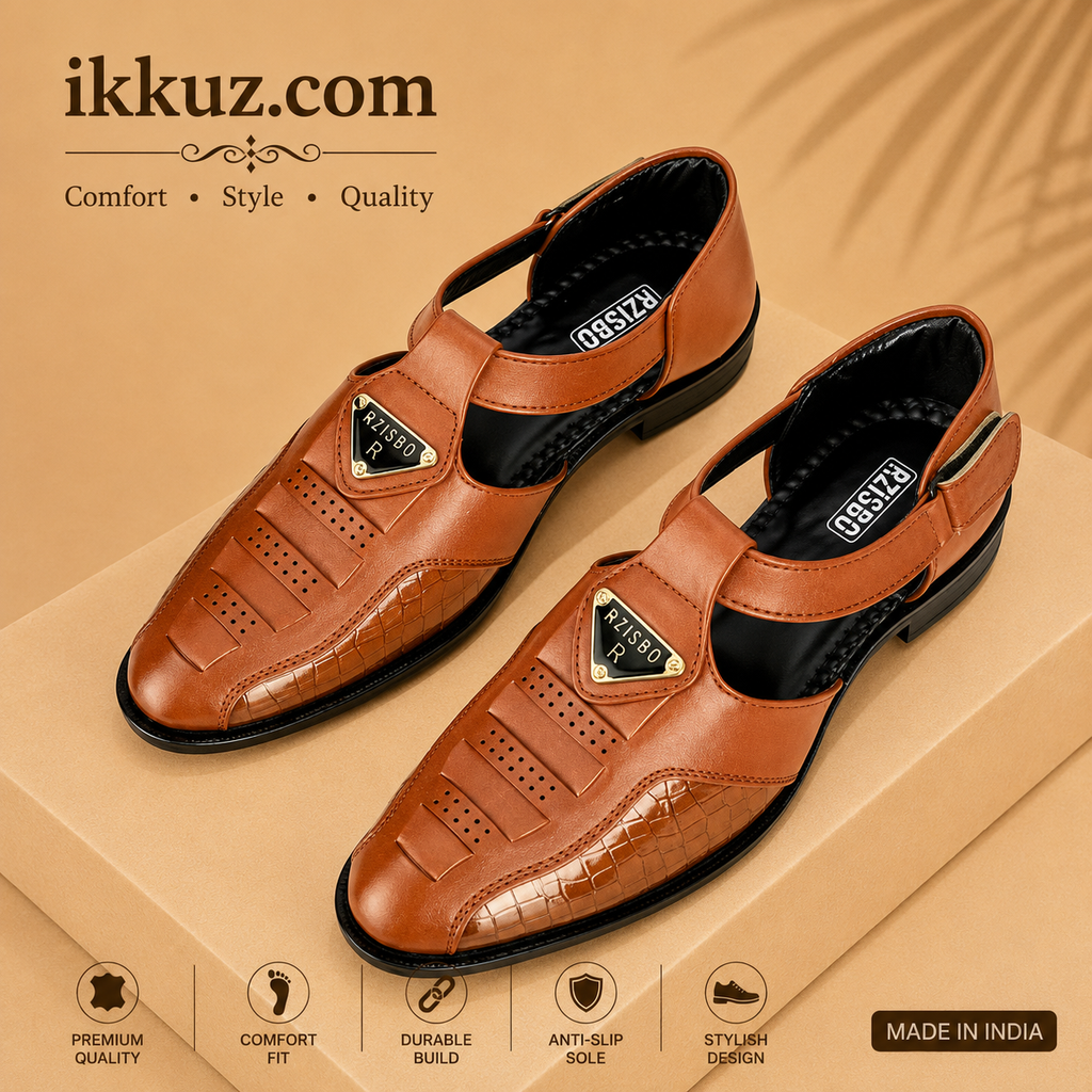 Elite Comfort Synthetic Leather Sandals for Men | Premium Casual &amp; Ethnic Footwear