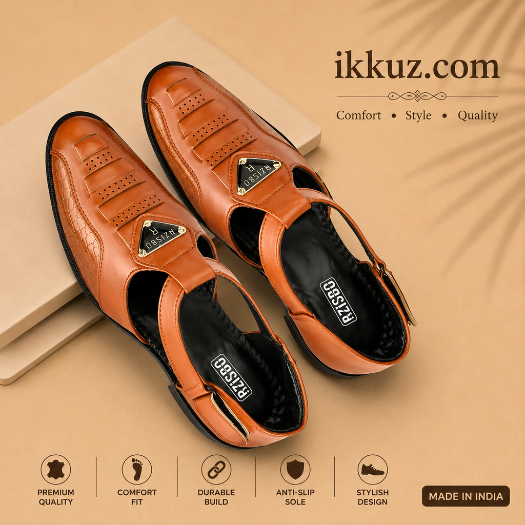 Elite Comfort Synthetic Leather Sandals for Men | Premium Casual &amp; Ethnic Footwear