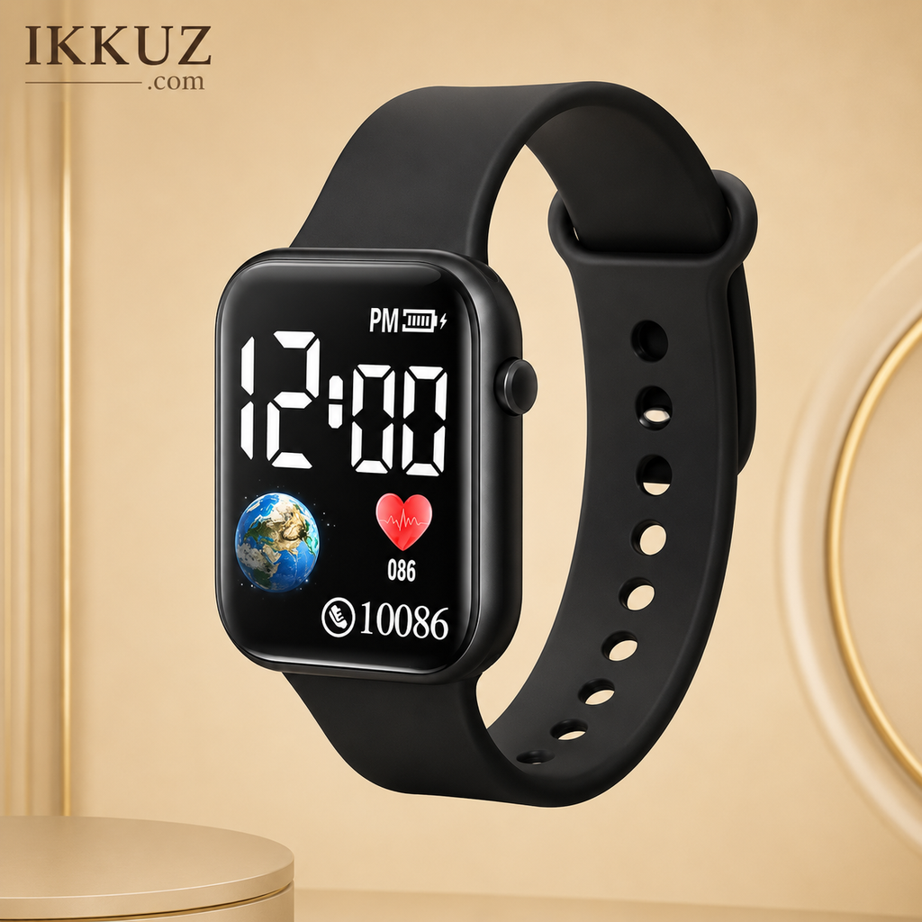 Digital Kids Smart Style LED Watch for Boys &amp; Girls | Unisex Square Digital Watch | Soft Silicone Strap | Casual Sports Wrist Watch | Birthday Gift for Kids | Black