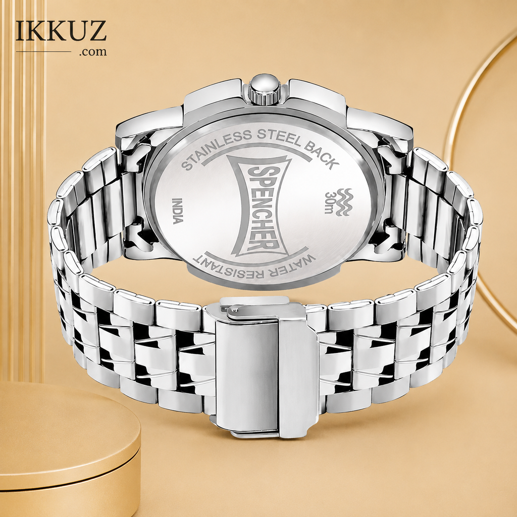 Premium Silver Stainless Steel Chain Analog Watch for Men &amp; Boys | Green Dial Quartz Wrist Watch | Waterproof Casual &amp; Formal Watch | Luxury Round Dial