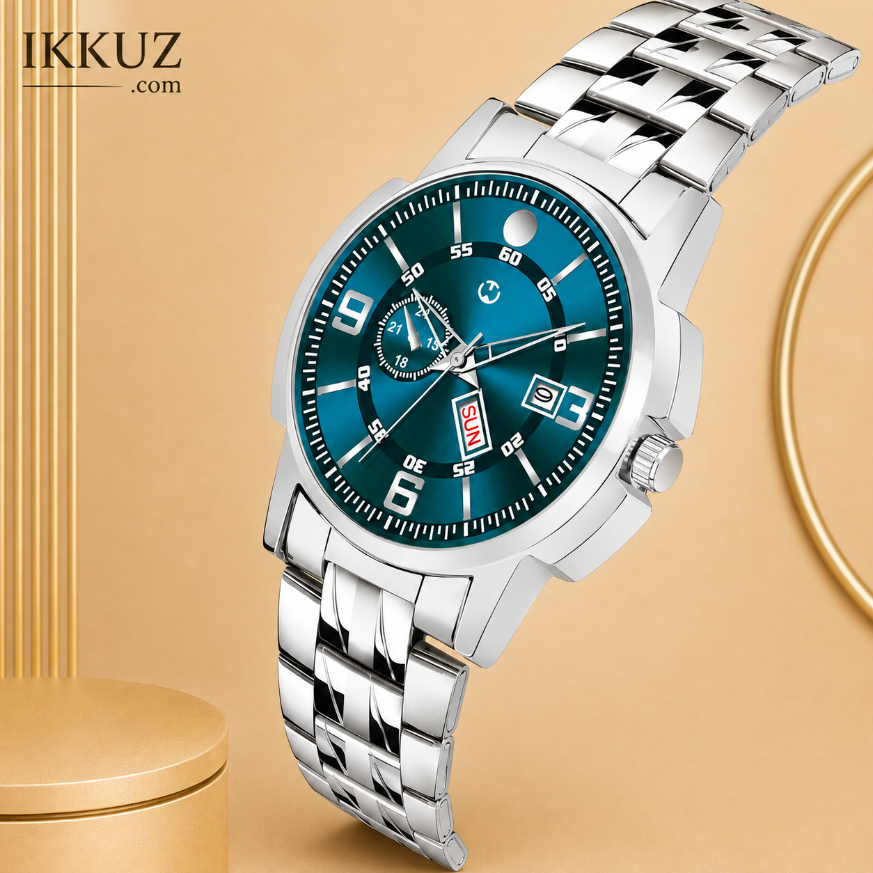 Premium Silver Stainless Steel Chain Analog Watch for Men &amp; Boys | Green Dial Quartz Wrist Watch | Waterproof Casual &amp; Formal Watch | Luxury Round Dial