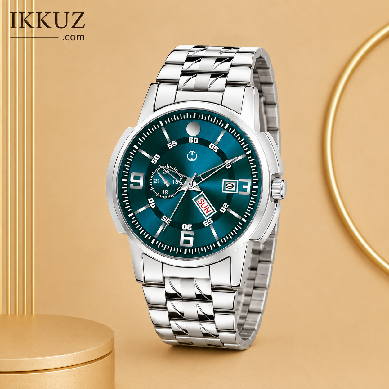 Premium Silver Stainless Steel Chain Analog Watch for Men &amp; Boys | Green Dial Quartz Wrist Watch | Waterproof Casual &amp; Formal Watch | Luxury Round Dial