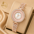 Premium Women’s &amp; Girls’ Diamond-Style Round Dial Analog Quartz Watch – Elegant Metal Bracelet Wristwatch