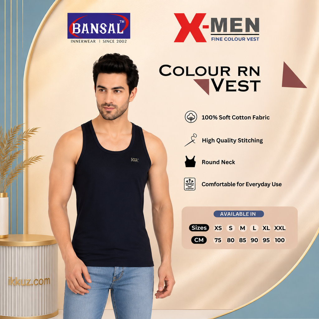 BANSAL X-MEN Men's Premium Cotton Sleeveless Colour Vest Combo Pack of 5 | Soft &amp; Breathable Cotton Innerwear for Men