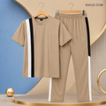 Men’s Premium Striped Lycra Night Suit Set – Short Sleeve T-Shirt &amp; Track Pants