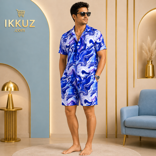 Blue Marble Printed Men’s Co-Ord Set