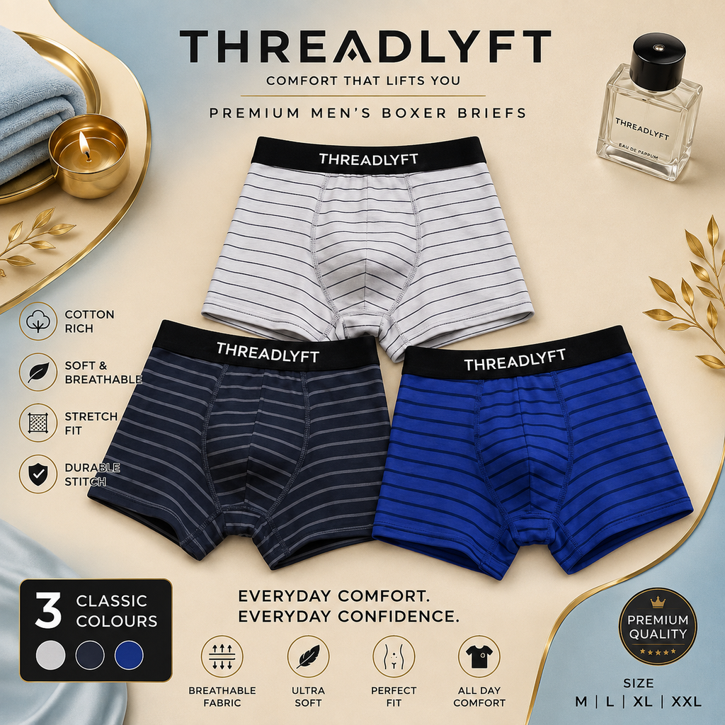 Threadlyft Premium Cotton Striped Boxer Briefs
