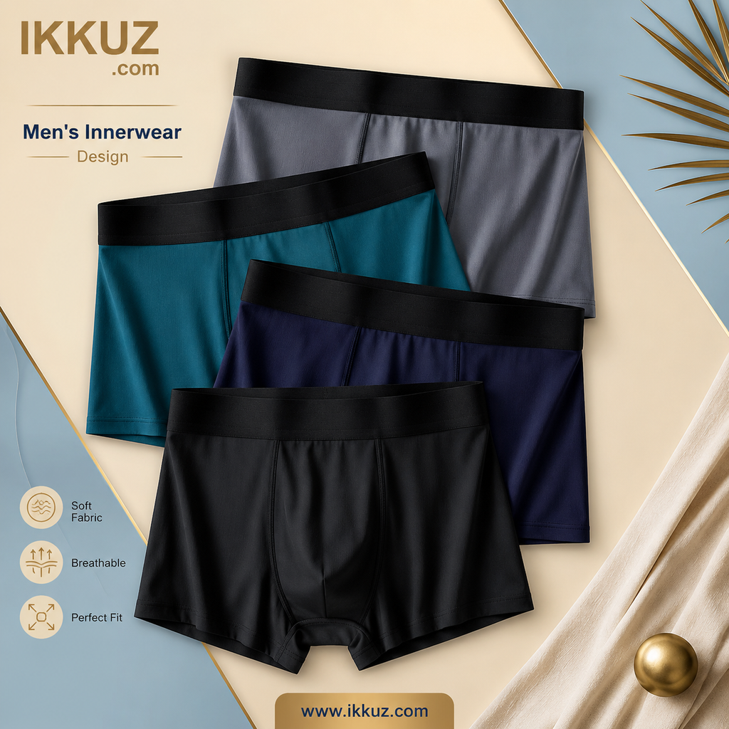 Men’s Premium Comfort Boxer Shorts – Pack of 4 | Cotton Blend Stretchable Innerwear | Multicolor Regular Fit