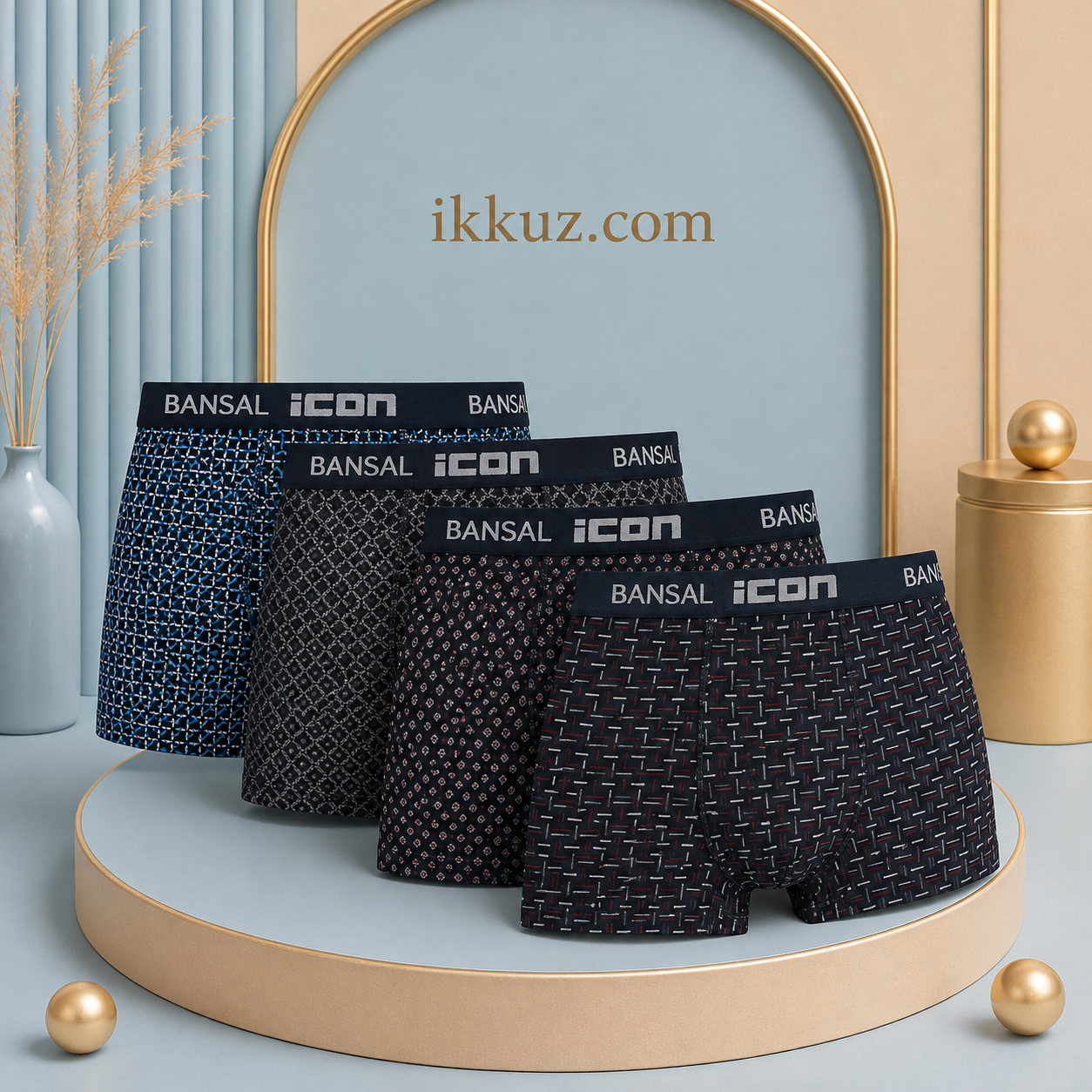 Premium Men's Printed Cotton Boxer Trunks | Soft Breathable Everyday Comfort Underwear | Regular Fit | Pack of 4
