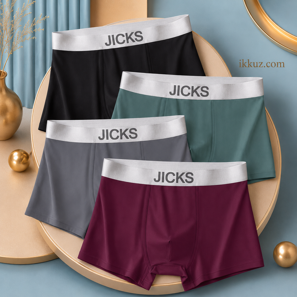JICKS Premium Men's Ultra-Comfort Nylon Boxer Trunks | Anti-Bacterial Stretchable Innerwear | Soft Breathable Regular Fit | Pack of 4