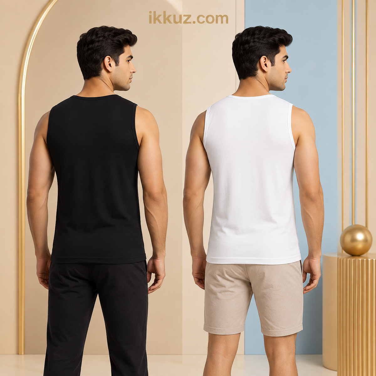 Men’s Premium Comfort White &amp; Black Cotton Blend Vest Combo – Pack of 2