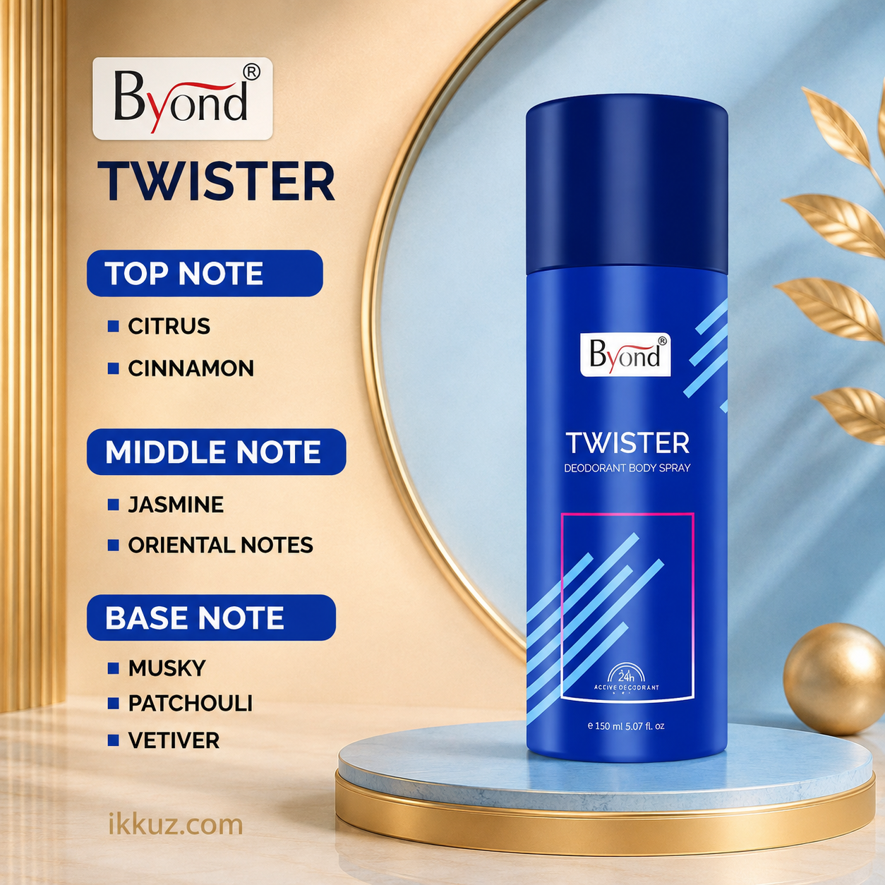 Byond Twister Gas Deodorant Spray for Men &amp; Women – 150ml | Long-Lasting Freshness