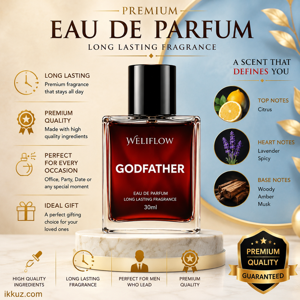 عطر WELIFLOW Godfather & Whisky Smoke Premium Eau de Parfum للرجال - 30 مل × 2 | عطر يدوم طويلاً بعبير عطري وتابلي