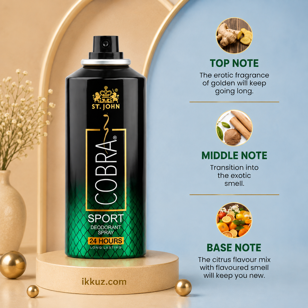 ST. JOHN Cobra Deo Live &amp; Sports 150ml Each | 24H Long-Lasting Freshness | Deodorant Spray for Men &amp; Women | Pack of 2