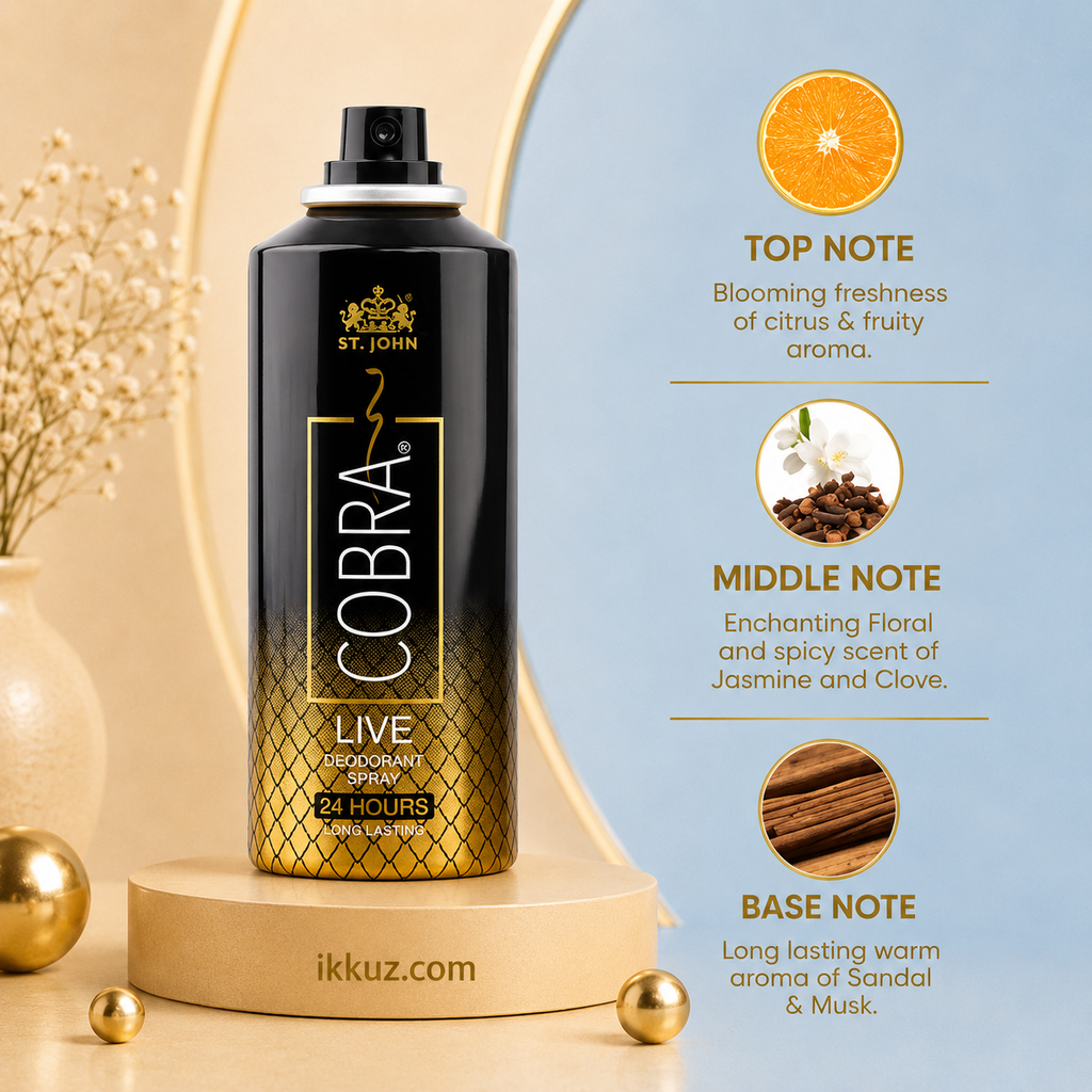 ST. JOHN Cobra Deo Live &amp; Sports 150ml Each | 24H Long-Lasting Freshness | Deodorant Spray for Men &amp; Women | Pack of 2