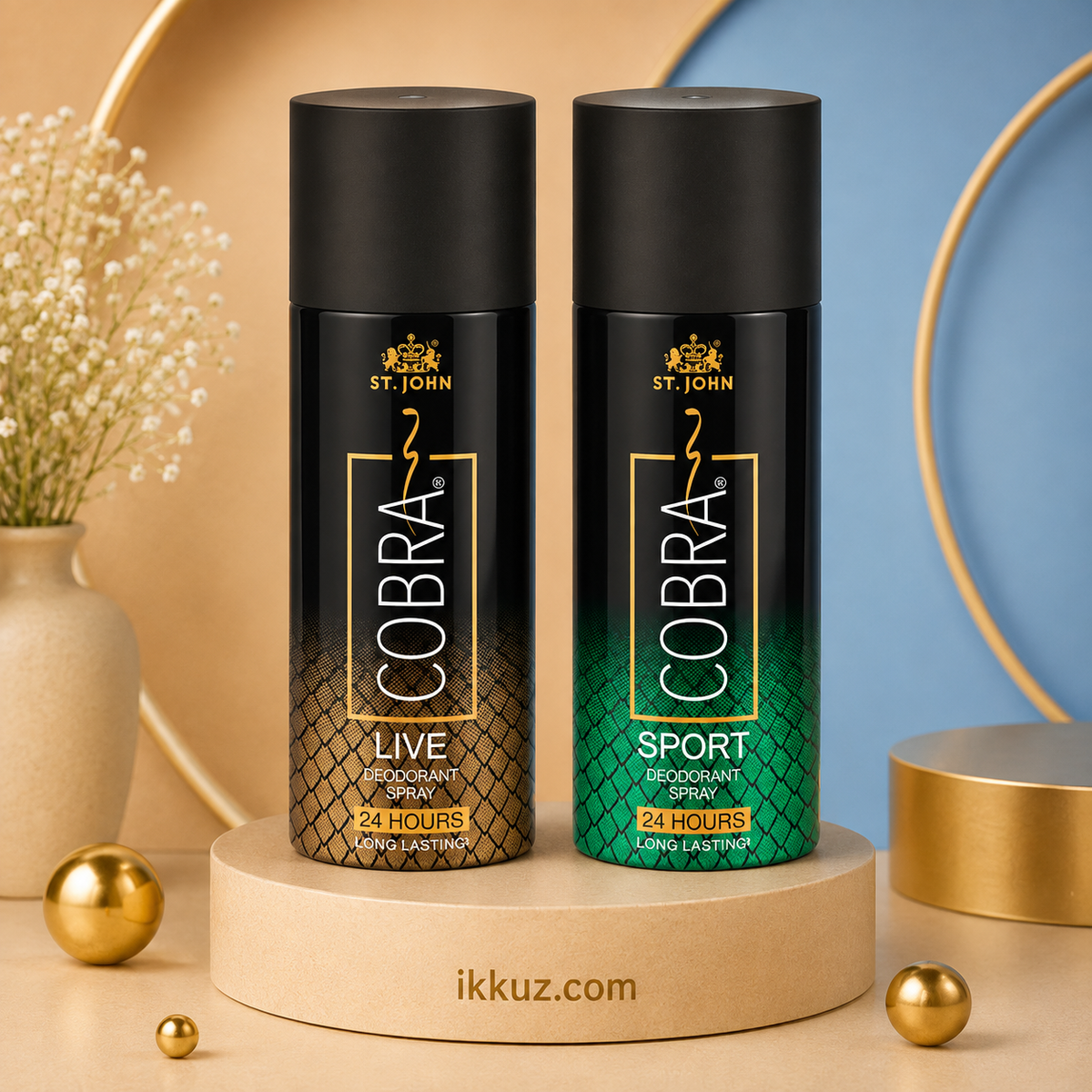 ST. JOHN Cobra Deo Live &amp; Sports 150ml Each | 24H Long-Lasting Freshness | Deodorant Spray for Men &amp; Women | Pack of 2