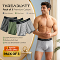 Threadlyft Men’s Premium Cotton Comfort Boxer Briefs – Pack of 3