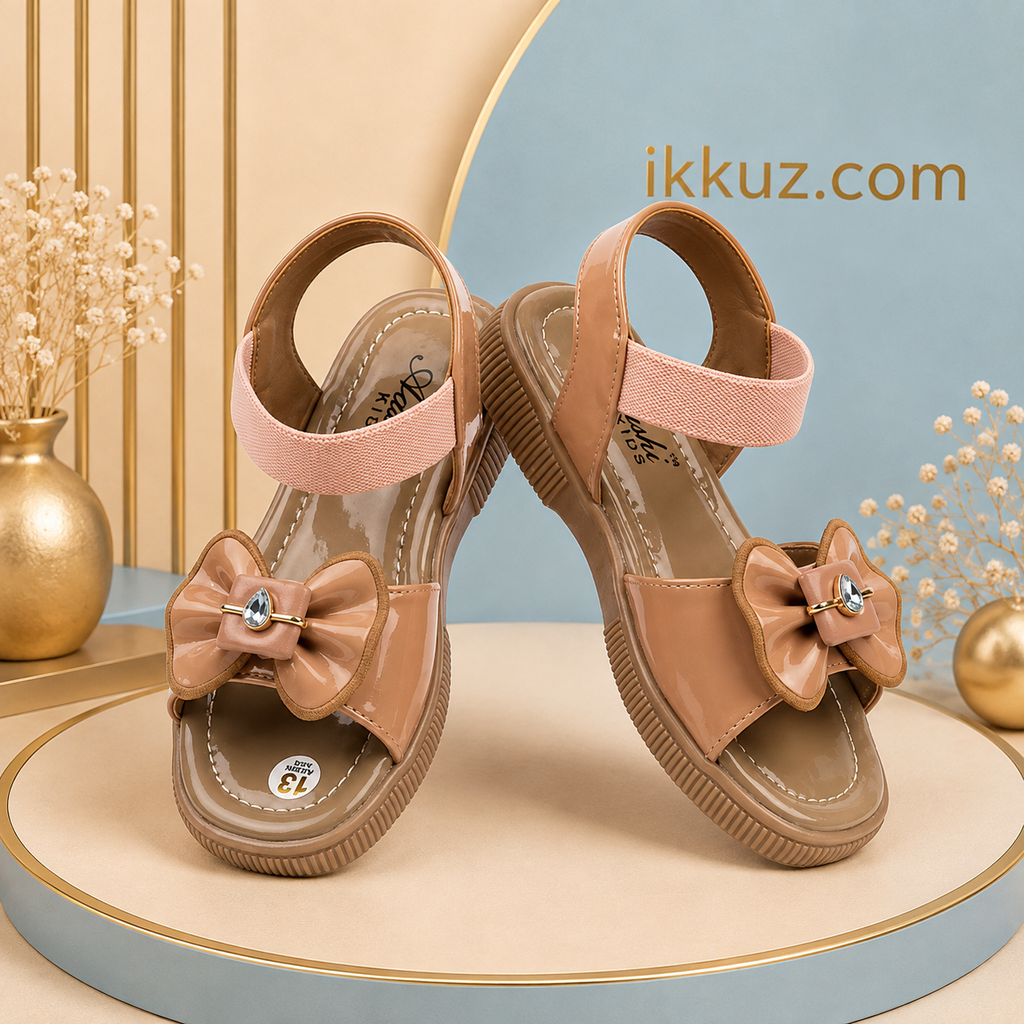 BRIGHT Princess Charm Girls Wedge Sandals | Stylish Party Wear Flower Sandals for Kids | Lightweight Comfortable Soft Sole Velcro Sandals for Girls