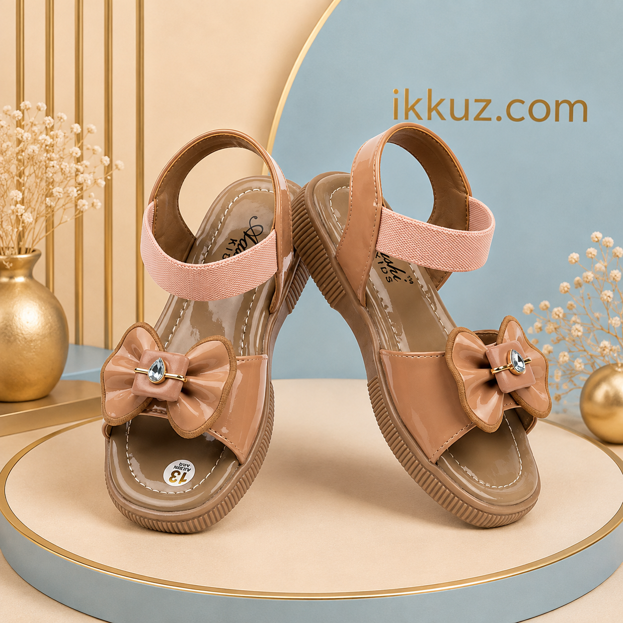 BRIGHT Princess Charm Girls Wedge Sandals | Stylish Party Wear Flower Sandals for Kids | Lightweight Comfortable Soft Sole Velcro Sandals for Girls