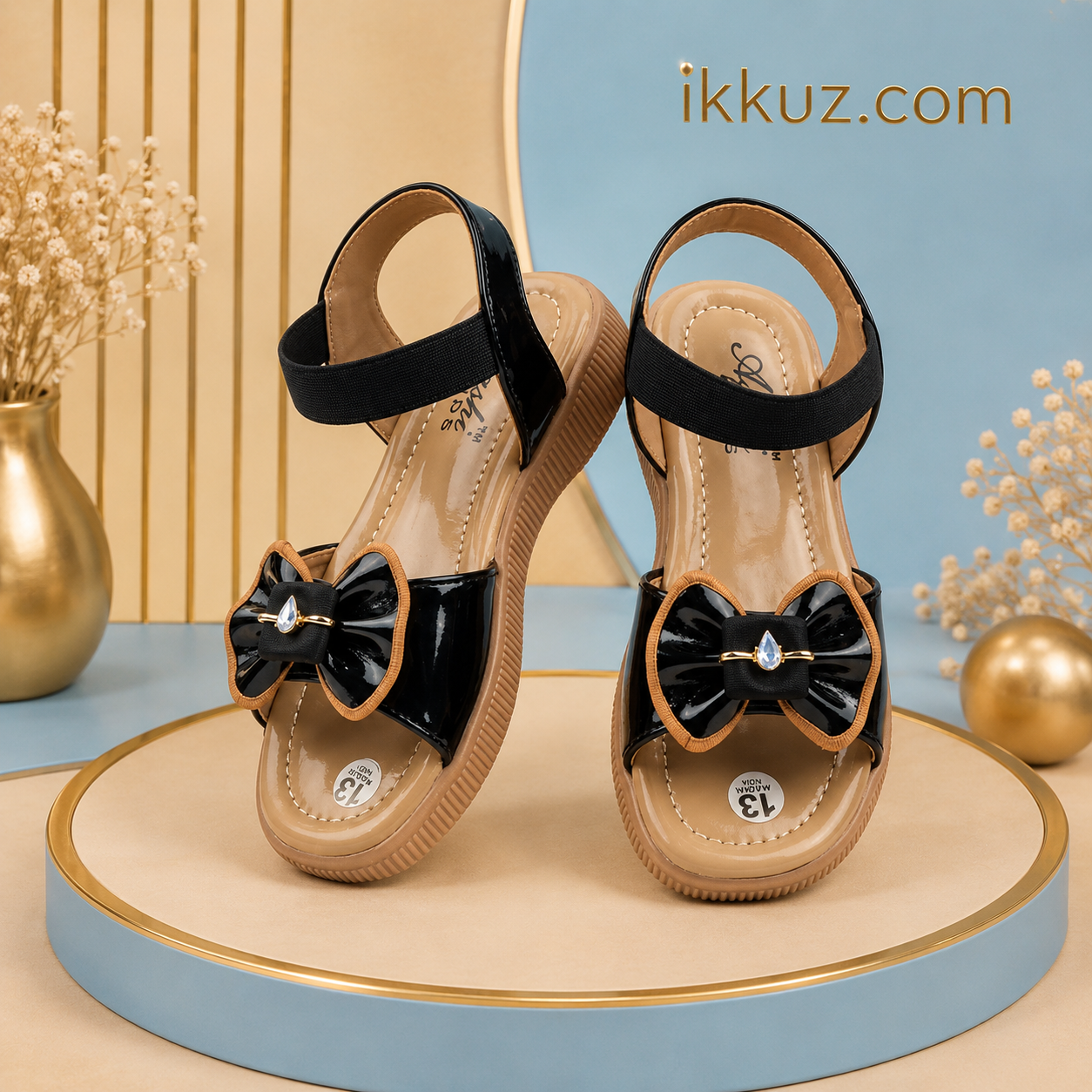 BRIGHT Princess Charm Girls Wedge Sandals | Stylish Party Wear Flower Sandals for Kids | Lightweight Comfortable Soft Sole Velcro Sandals for Girls