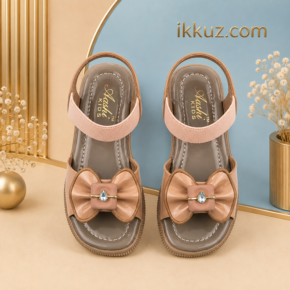 BRIGHT Princess Charm Girls Wedge Sandals | Stylish Party Wear Flower Sandals for Kids | Lightweight Comfortable Soft Sole Velcro Sandals for Girls