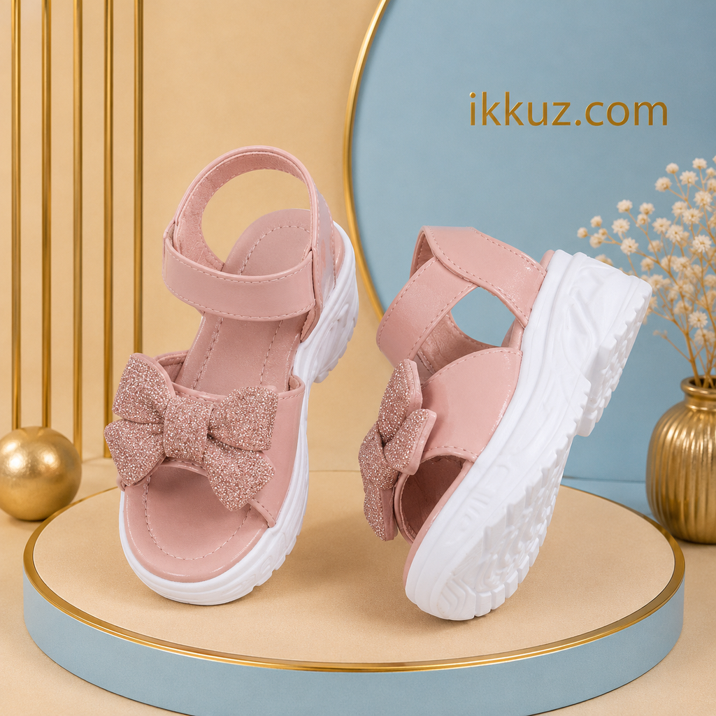 Trendy Sparkle Bow Girls Sandals | Stylish Kids Platform Sandals | Comfortable Lightweight Party &amp; Daily Wear Sandals with Velcro Strap