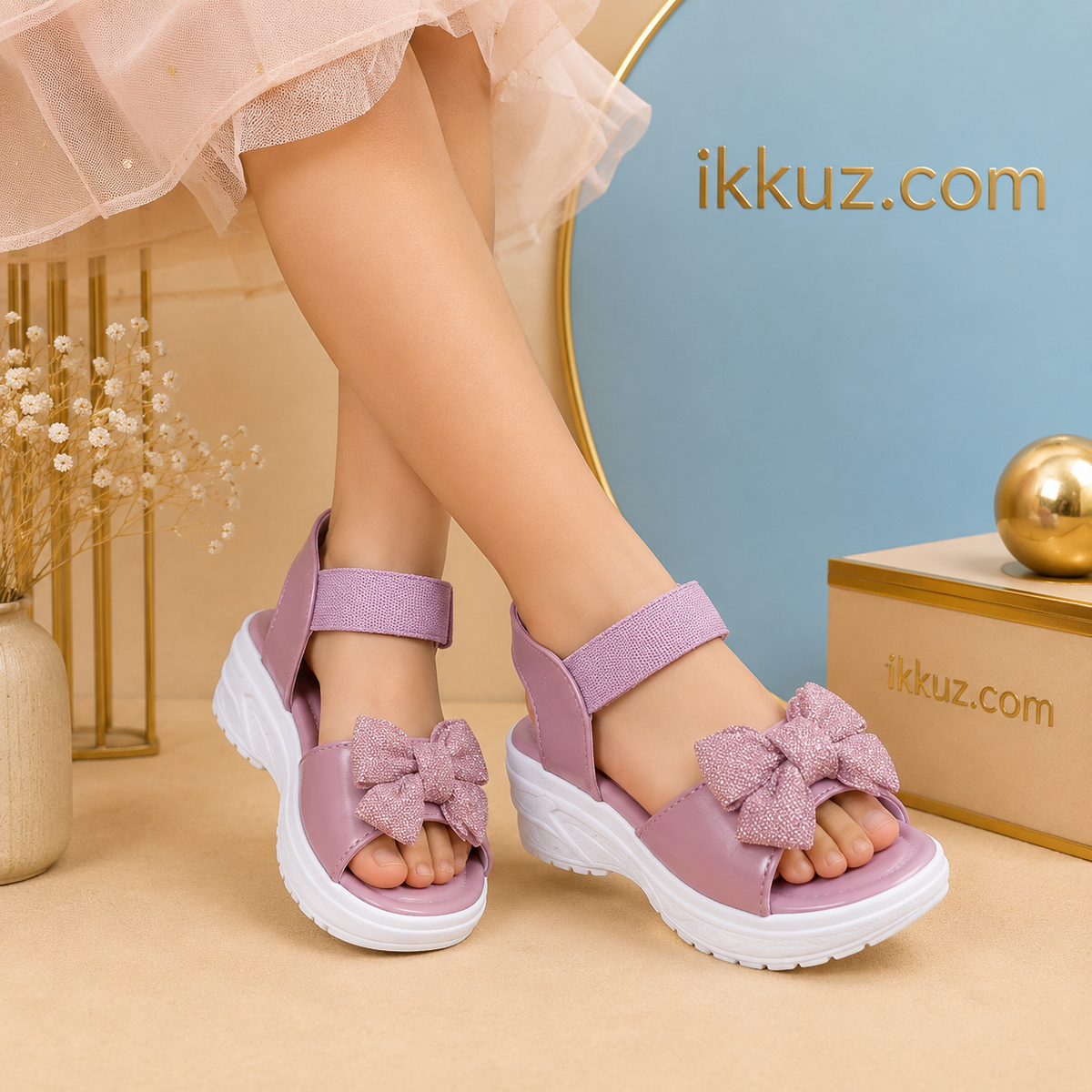 Trendy Sparkle Bow Girls Sandals | Stylish Kids Platform Sandals | Comfortable Lightweight Party &amp; Daily Wear Sandals with Velcro Strap