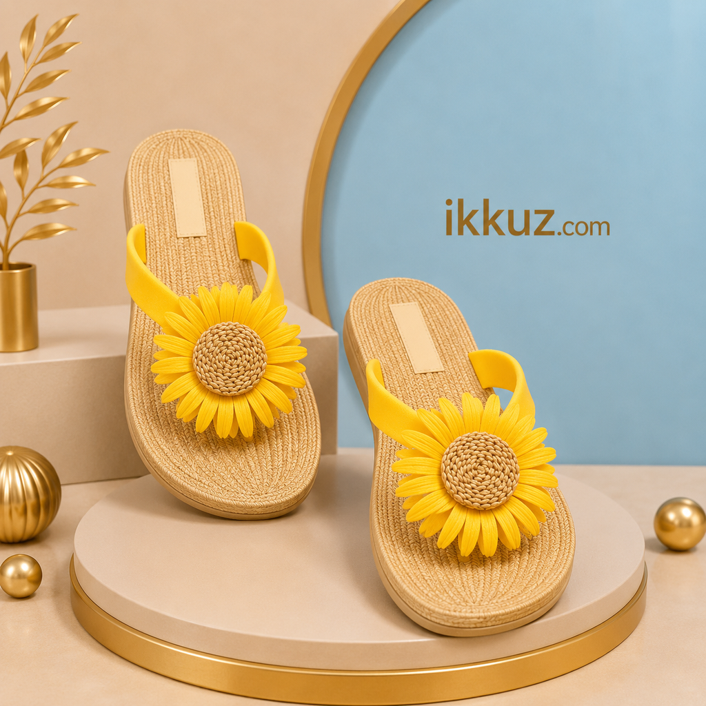 Kids Girls Sunflower Yellow Slip-On Slippers – Cute Floral Comfort Footwear
